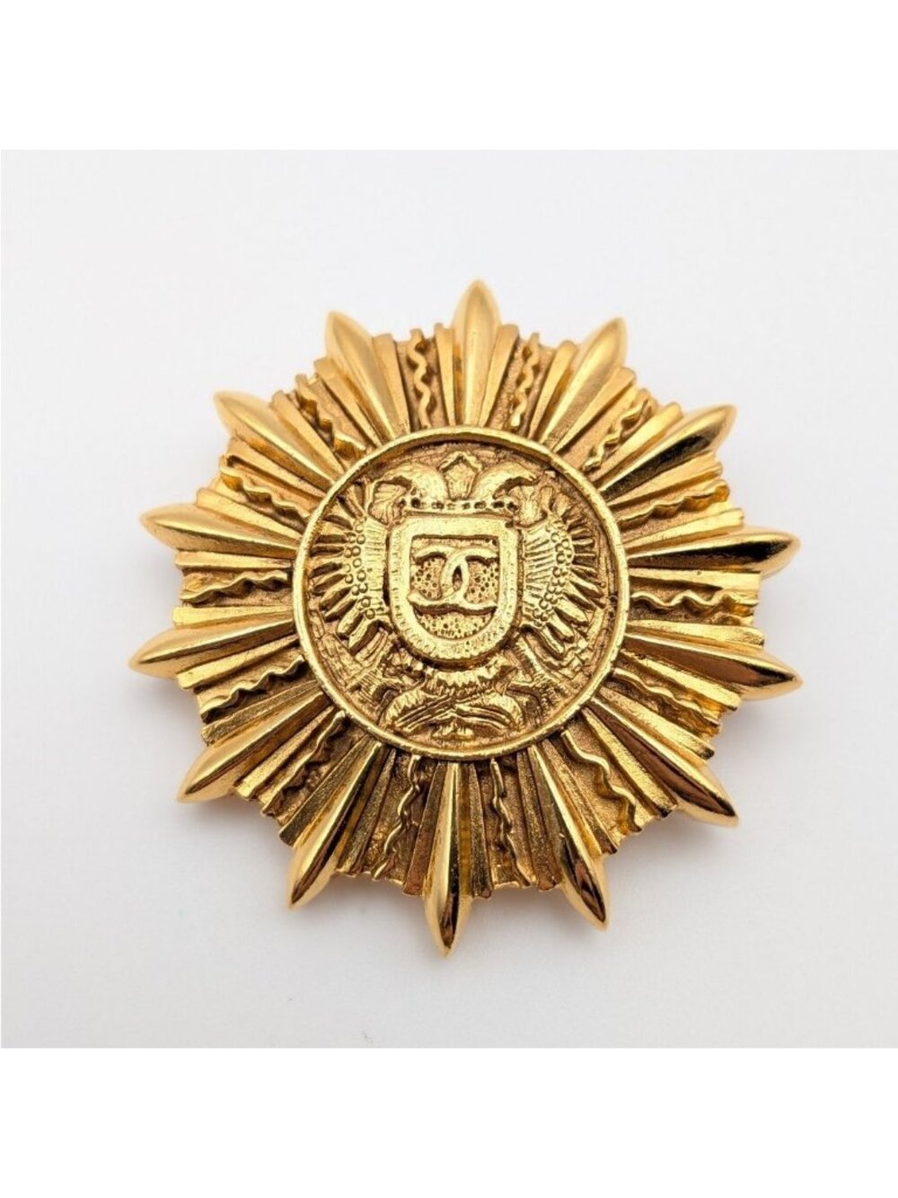 Chanel Brooch CC Logo Gold Emblem First Era Vintage